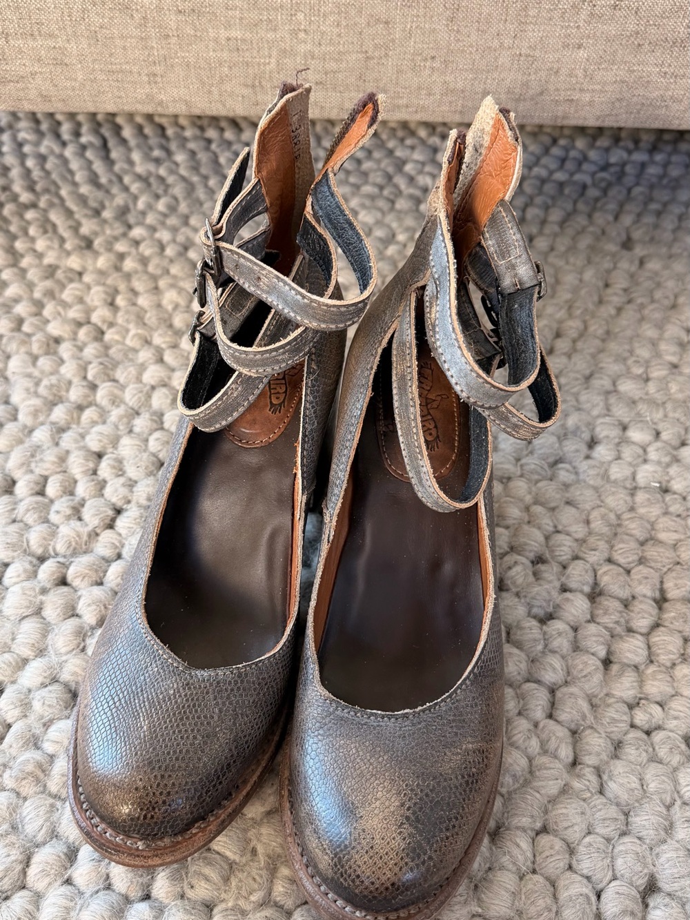 Freebird by Steven Metallic Gray Double-Ankle Strap Round-Toe Heels